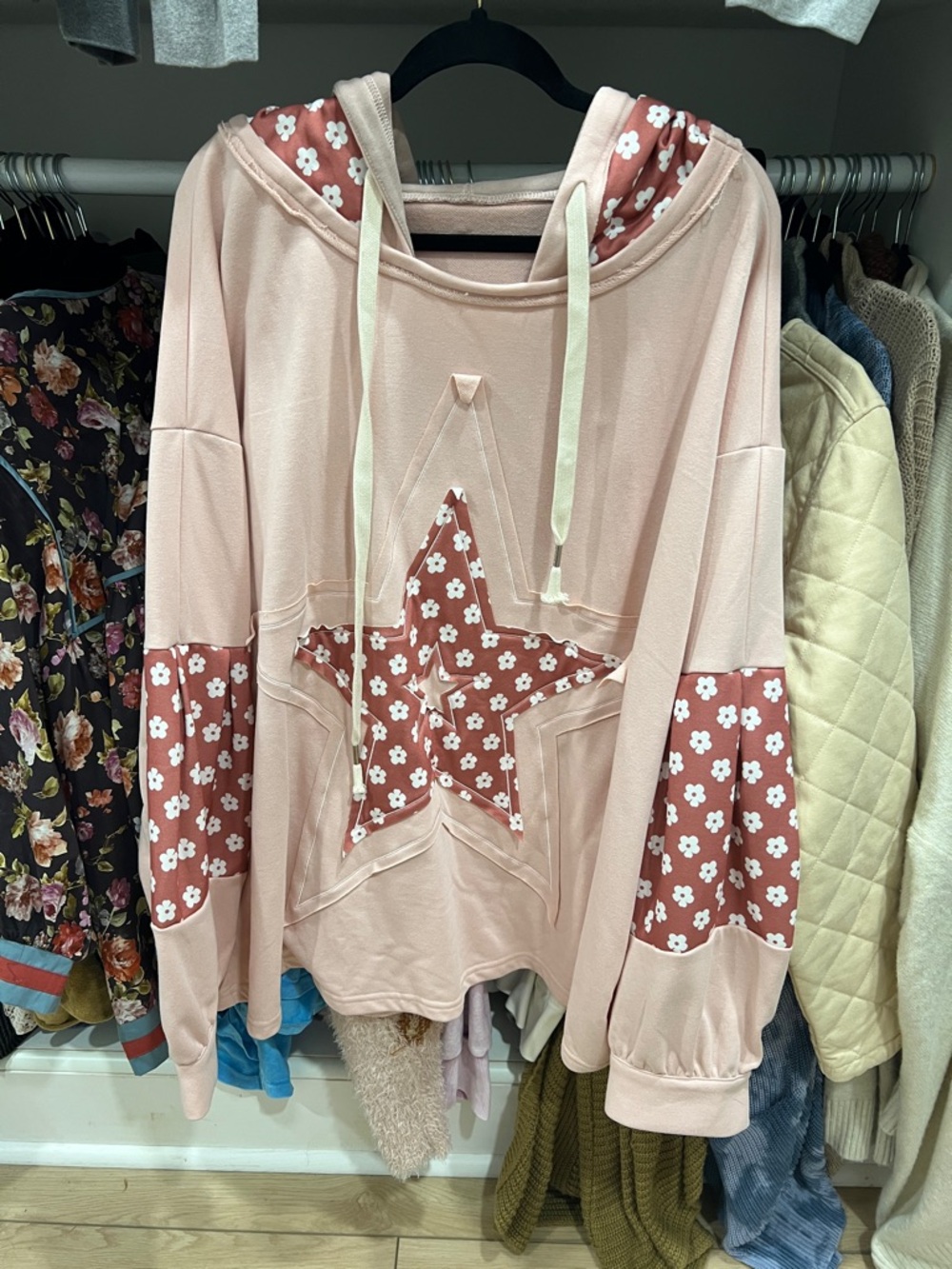 Pink Floral Star Hoodie 4X NWT